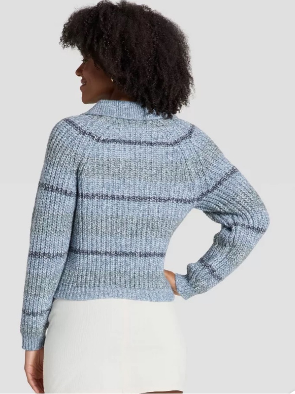 Universal Thread Blue Ribbed V-Neck Collared Sweater - Picture 2 of 2